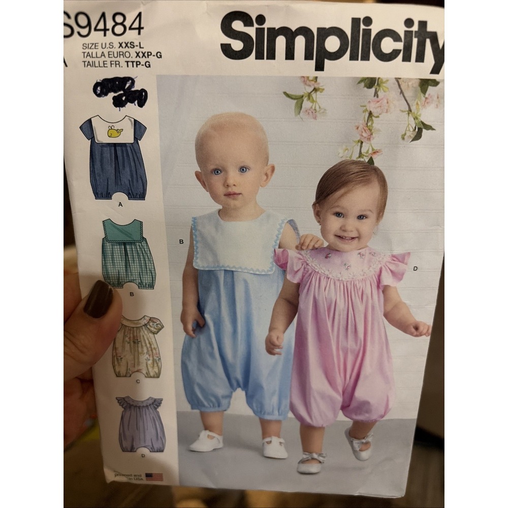 Simplicity S9484 Baby Rompers Sewing Pattern Uncut Sizes XXS-L Infant Unisex